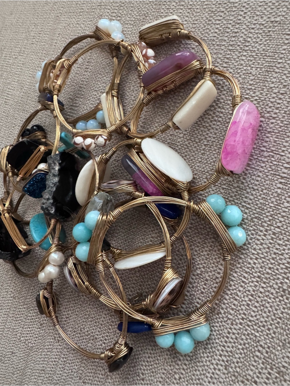 Gold-Tone Wirewrapped Bracelet with Cream Stone Accent - Picture 6 of 6